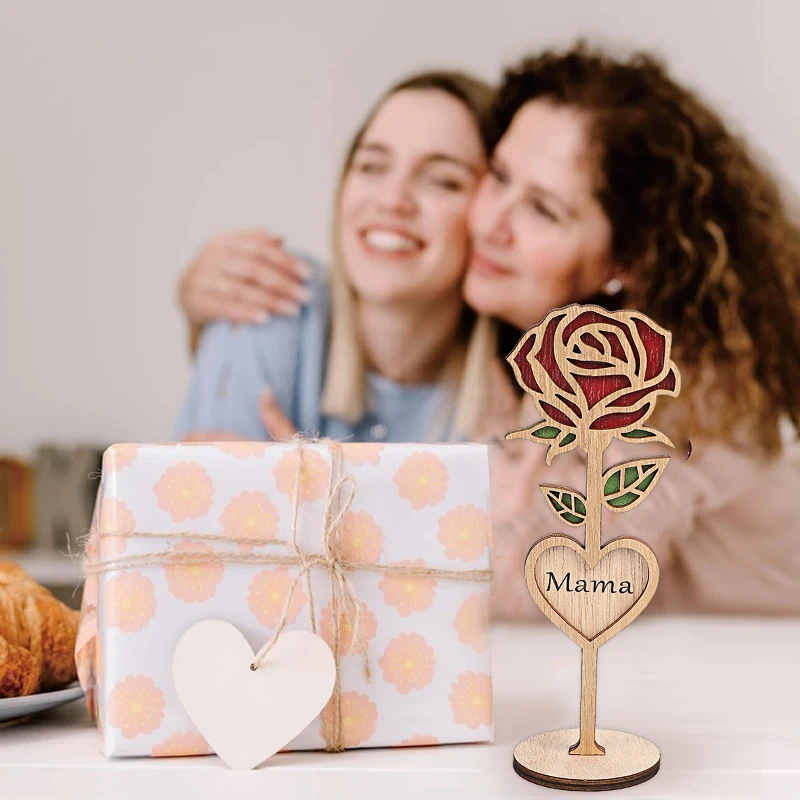 1Pcs Wooden Mama Rose Desktop Ornament 3D Carved Rose Flower Mother\'s Day Gift Wife Mom Dad DIY Gift Mother\'s Day Home Decor