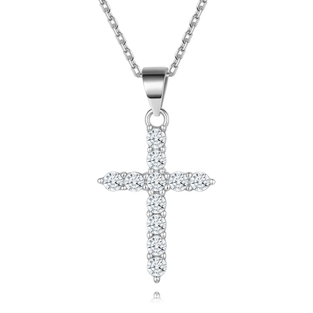 

Silver Cross Necklace Handcrafted from S925 Sterling Silver, Plated in White Gold. Timeless Design, Bringing Good Luck, Protecti