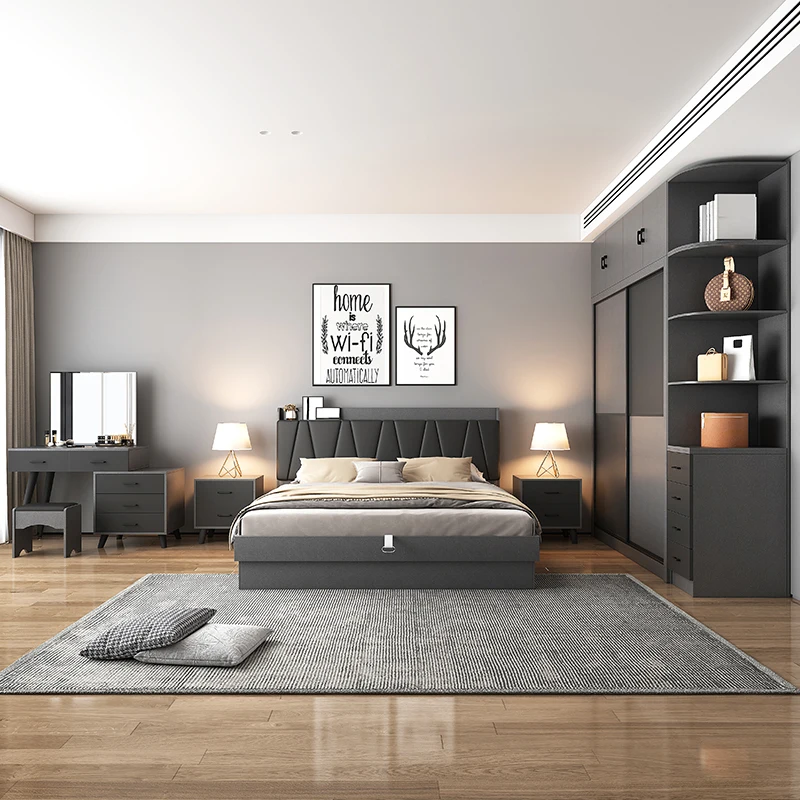 !@Wooden Modern Sets Hydraulic Lift up Bedroom Furniture Queen King Size Frame Bed With Drawers Storage