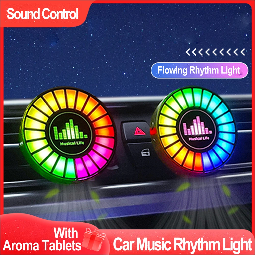 Car Air Freshener with LED Aroma Vent Clip Car Music Rhythm Atmosphere Light Auto Interior Perfume Diffuser Fragrance Accessorie