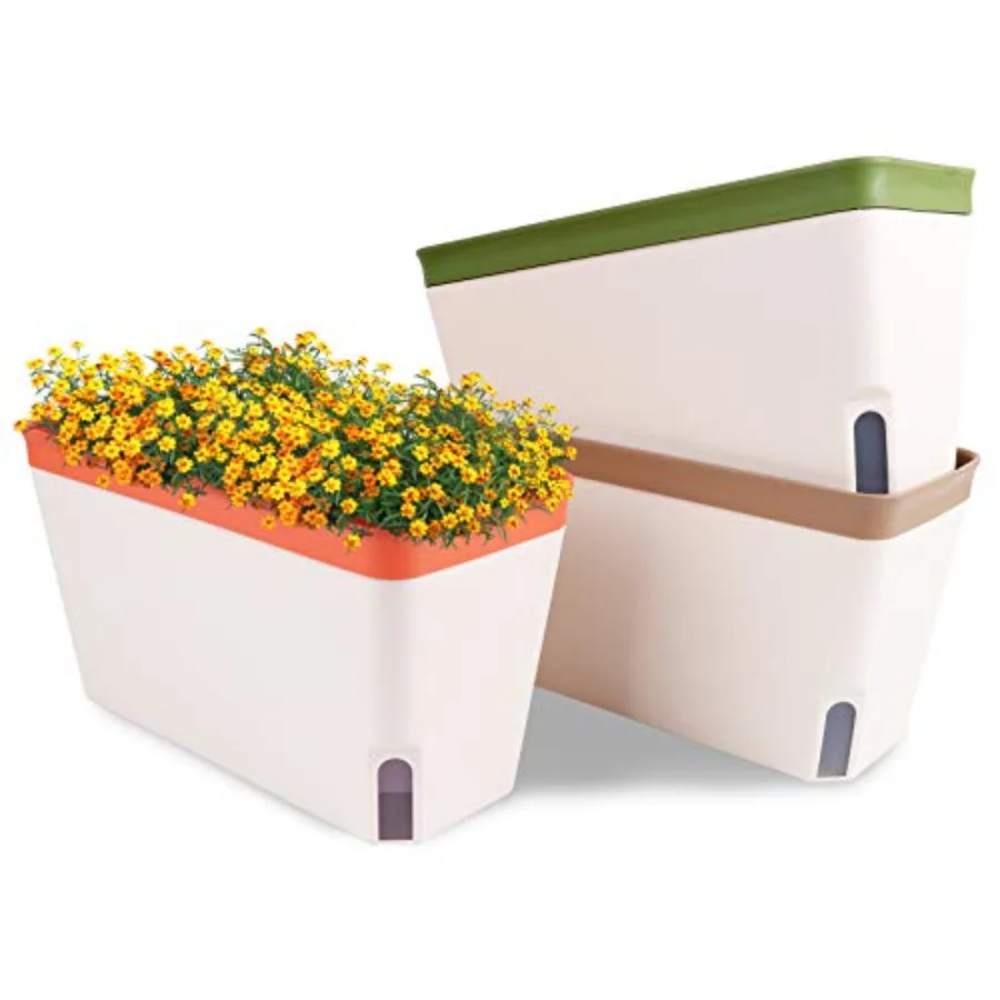 

Windowsill Herb Planter Box Set of 3 Self Watering Plant Pots 10.5 Inch Rectangular Planter Pot Drative Garden Flower Pots for