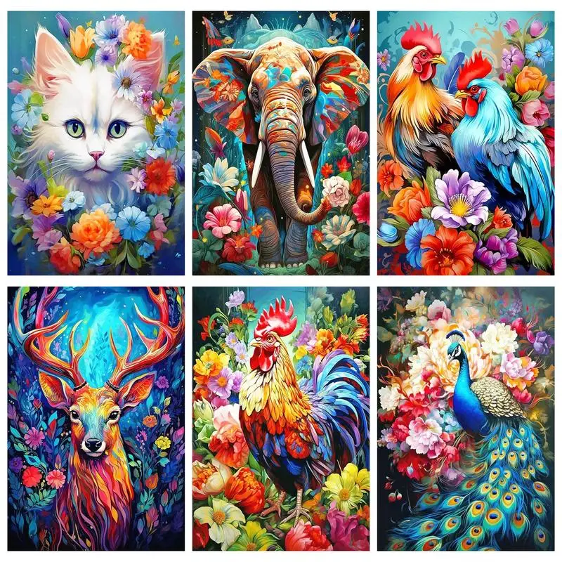 

RUOPOTY Painting By Numbers For Starter Kit Colorful Floral Animals picture by numbers 40x50 with frame Wall Decor