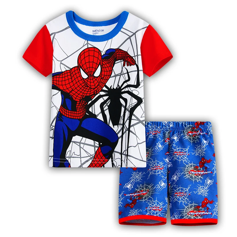 Summer Children's Cartoon Spider Man Short Sleeved Shorts Set Preschool Clothing 2024 New Children's Pajamas Set