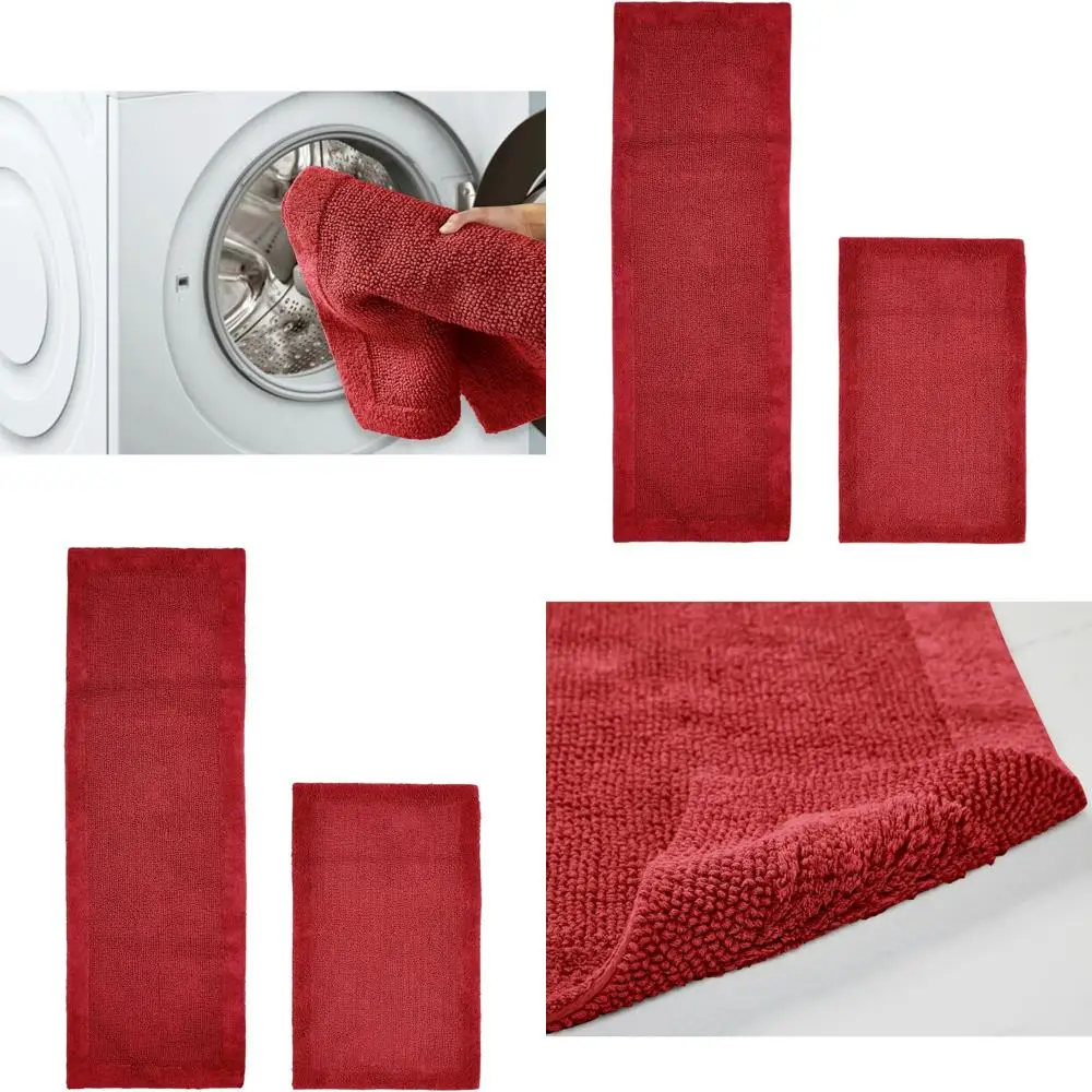 

Набор хлопковых ковриков для ванной, моющиеся, двусторонние, комфортные, быстросохнущие, влаговпитывающие, с красными краями