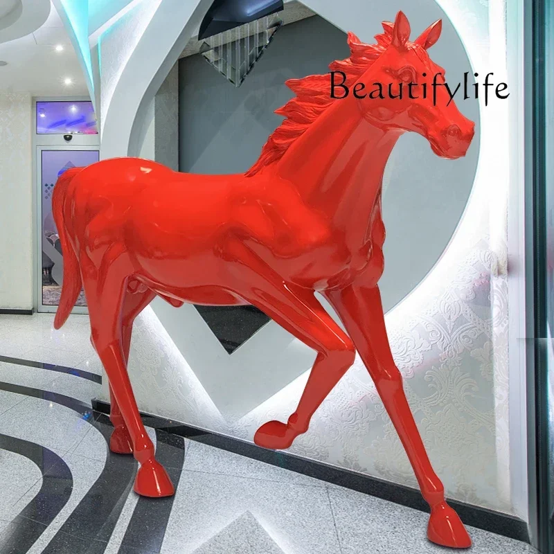 Grp Sculpture Great Horse Lucky Restaurant Hotel Resin Lobby Courtyard Decoration Floor Ornaments