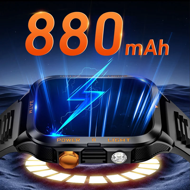 Grade Starke Taschenlampe SmartWatch Männer Herzfrequenz 880 mAh Batterie 3ATM Wasserdichte Drahtlose Anruf Sport Smartwatch Für IOS Android