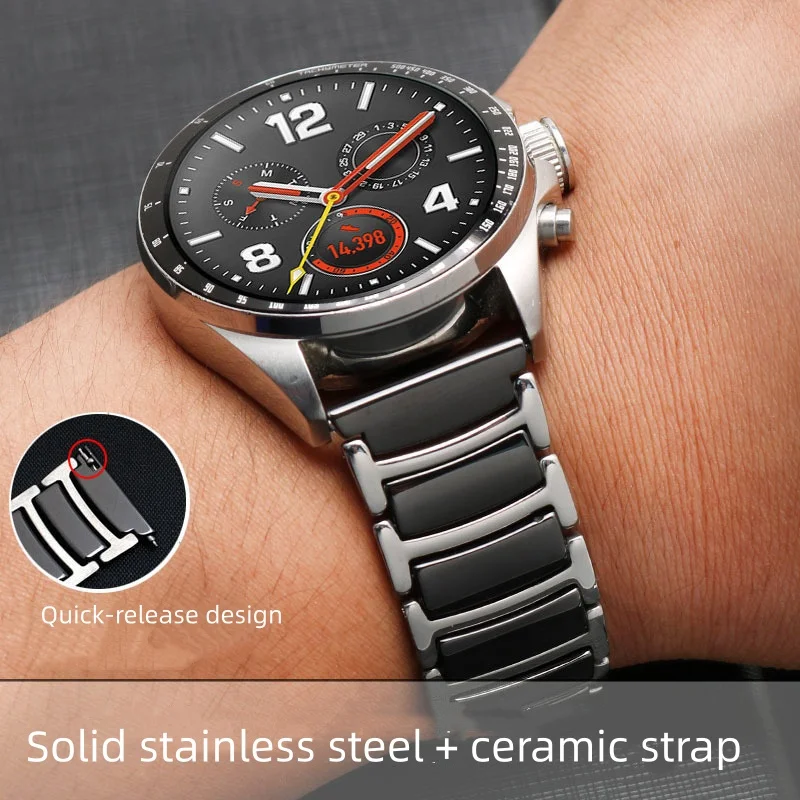 16mm 18mm 20mm 22mm Quick Release Solid Stainless Steel + Ceramic Watch Strap for Universal Watch Band for Huawei Watch GT2
