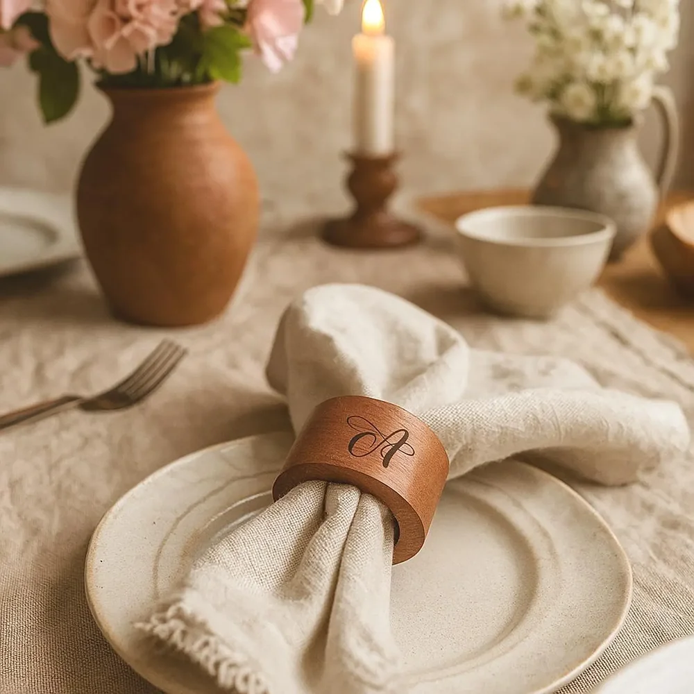 

Personalized Engraved Wooden Retro Napkin Ring Wedding Dinner Party Table Decorations Unique Name Tag Holiday Entertaining Gift