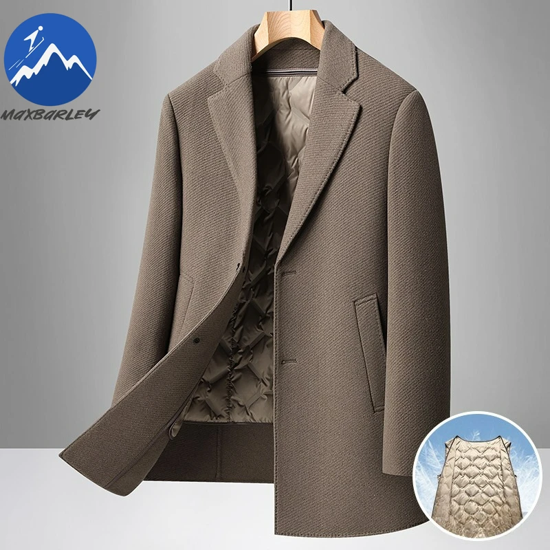 

Maxbarley Luxury Men Down Jackets Fashion Suit Collar Work Warm Goose Down Filled Coat Casual Business Lightweight Winter Jacket