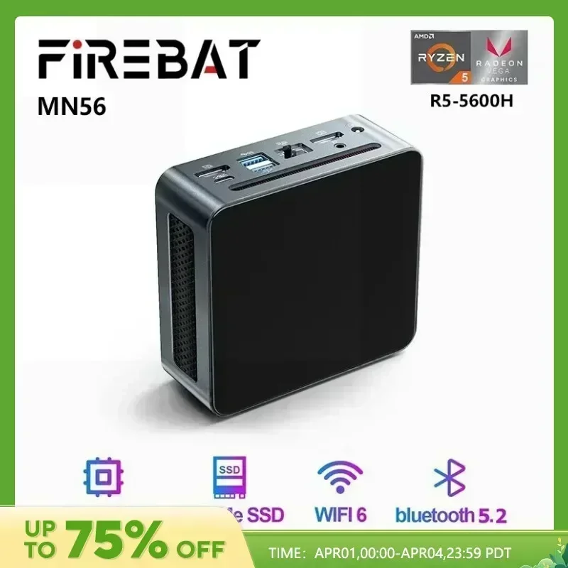 FIREBAT MN56 Mini PC Gamer AMD Ryzen 5 5600H Windows 11 DDR4 Nvme SSD MiniPC WIFI6 BT5.2 per Computer Desktop da gioco