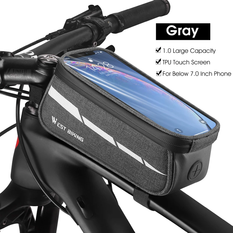 West Biking Reflective Bike Top Tube Bag with Phone Holder