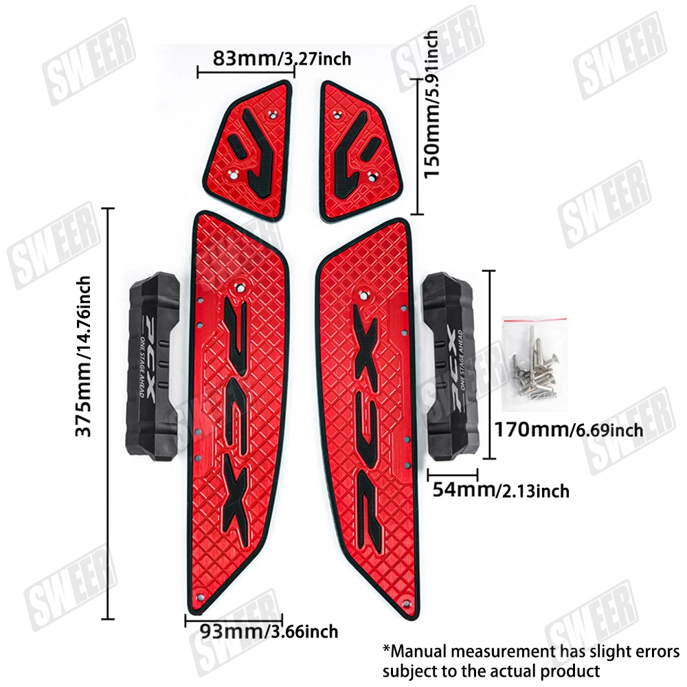 Aluminum Alloy Footboard Anti-Slip Rubber Stain-Resistant Floor Mat for Honda PCX160/125 Modification (25-26)
