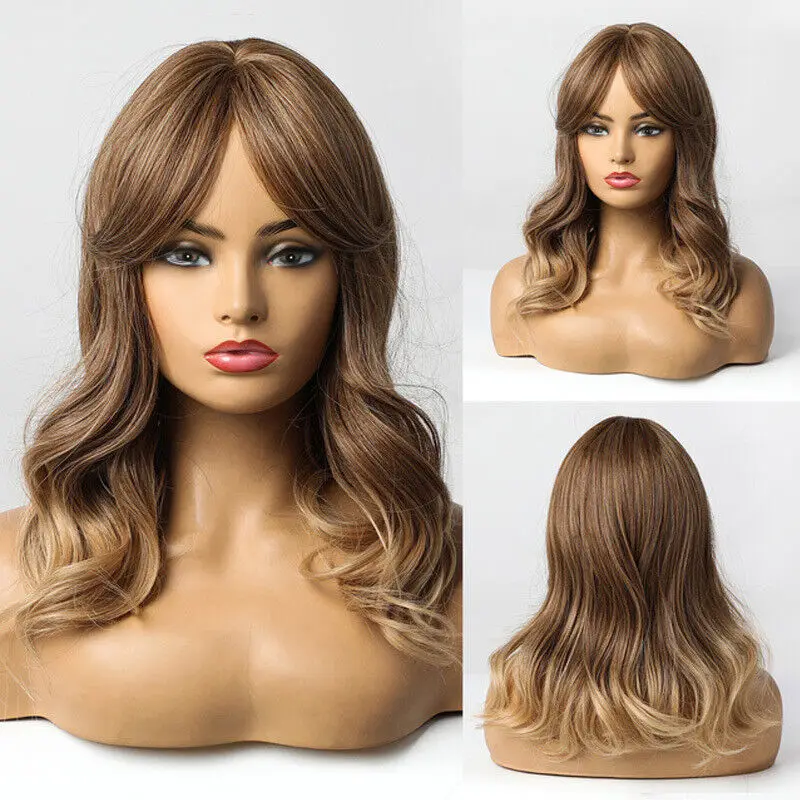 

Wigs for Women Ombre Brown to Blonde Party Medium Long Wave Synthetic Wig