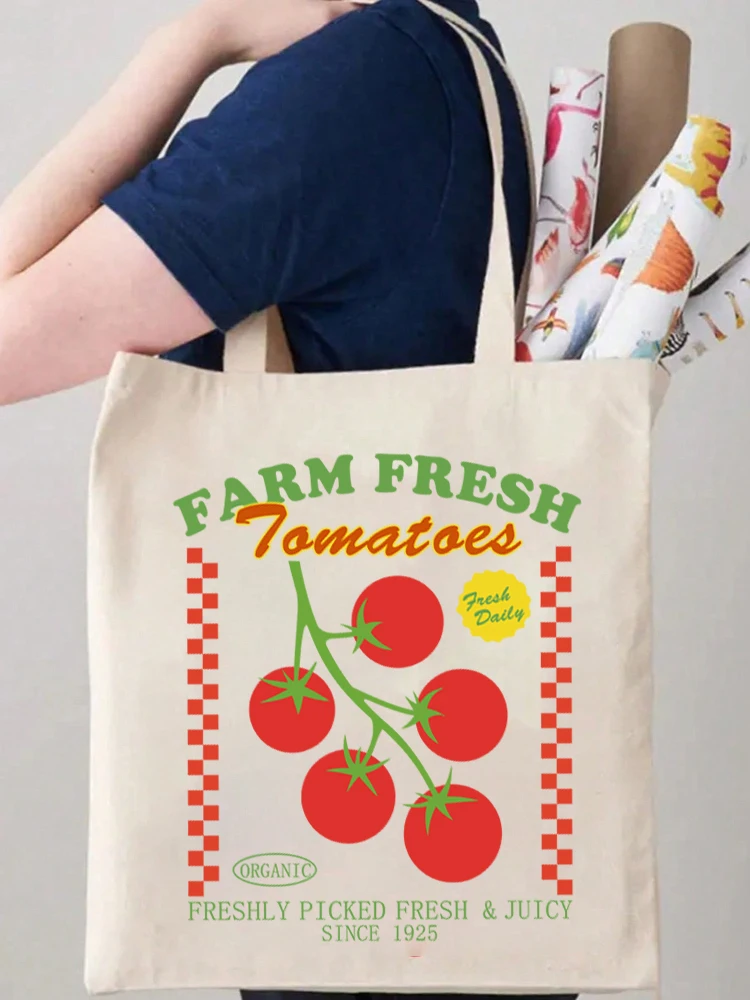 

Cute Tomato Aesthetic Tote Bag Vegetable Garden Tote Grocery Bag Veggie Market Basket for Farmers Cottagecore Style