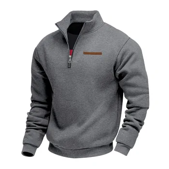 American autumn and winter heavy fleece long-sleeved men's sweater half zipper loose stand-up collar pullover men's sweater 2