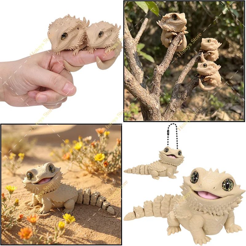 3D Printed Cute Bearded Dragon Figurine Mini Lizard Ornament Finger Puppet Backpack Keychain Realistic Reptile Desk Decor Home