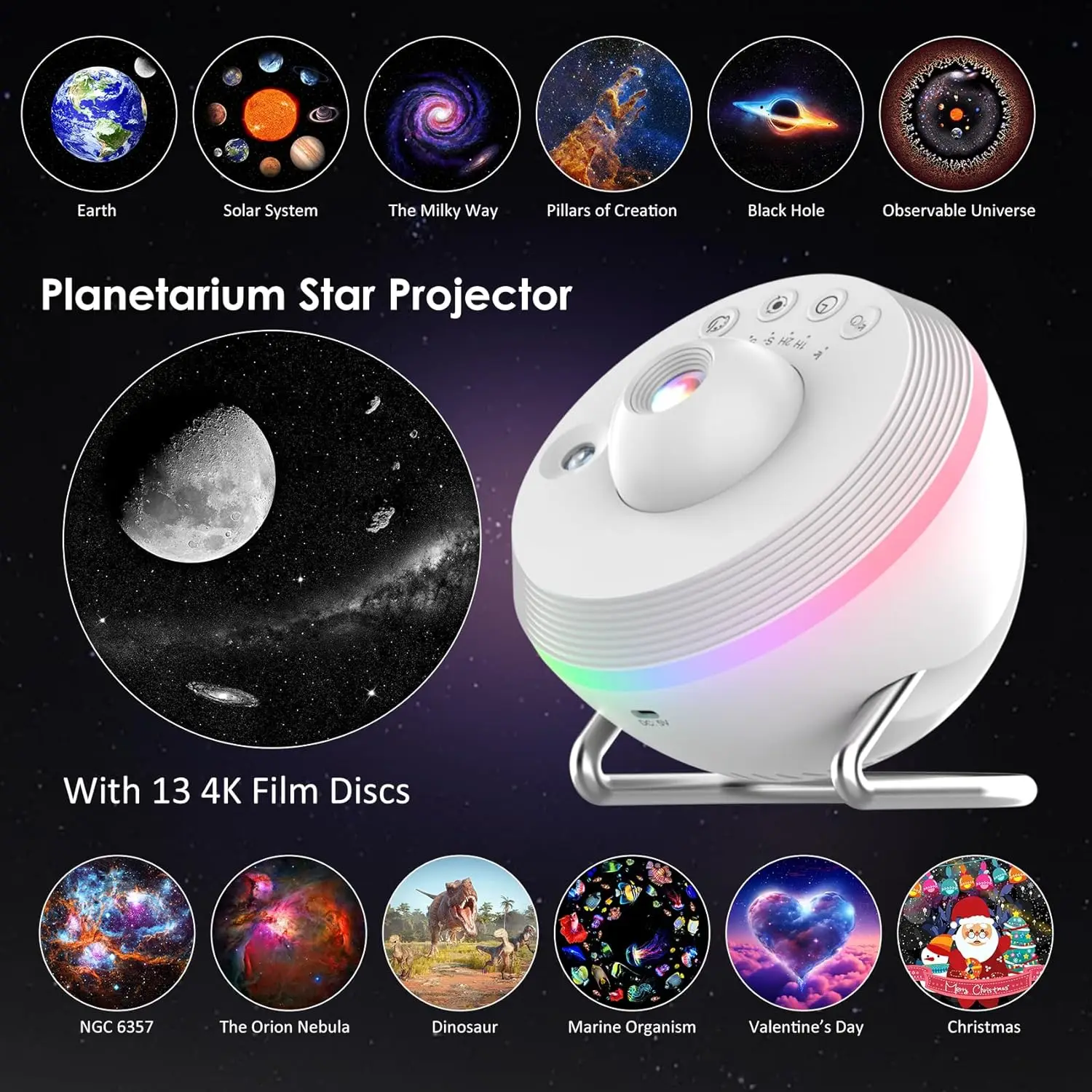 13 in 1 Home Planetarium Projector for Bedroom, 360° Rotating Starry Sky Night Light Projector Adults Christmas Decorations Gift