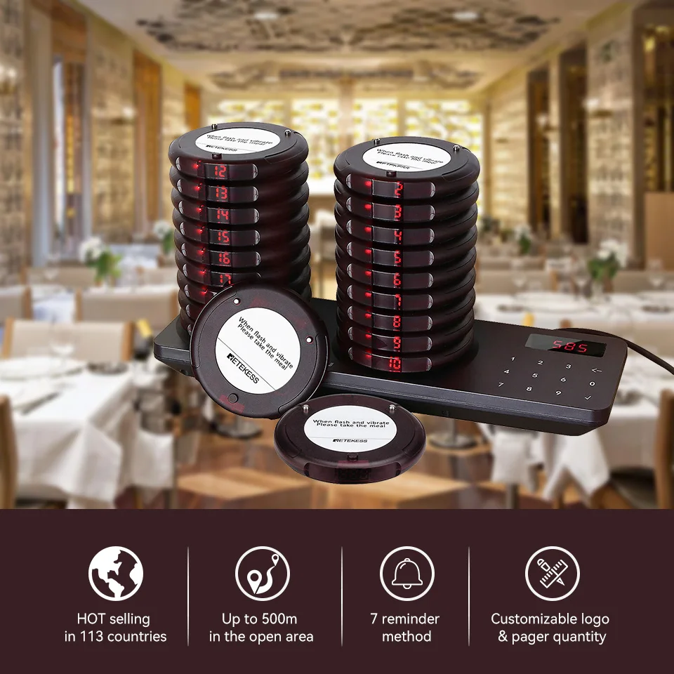RETEKESS TD163 Restaurant-Pager Drahtloses Rufsystem mit platzsparendem Vibrationsalarm bei niedrigem Batteriestand für Food Trucks und Cafés – Detail 3