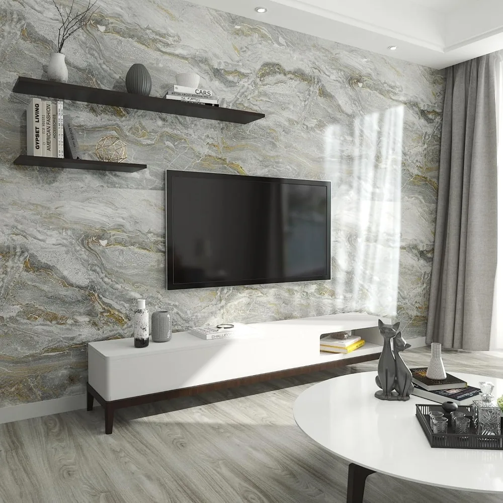 ورق اتصال مقاوم للماء قابل للتقشير واللصق بنمط رخامي باللون الرمادي والذهبي لأسطح المطبخ والحمام، مقاس 160 × 36 بوصة #5