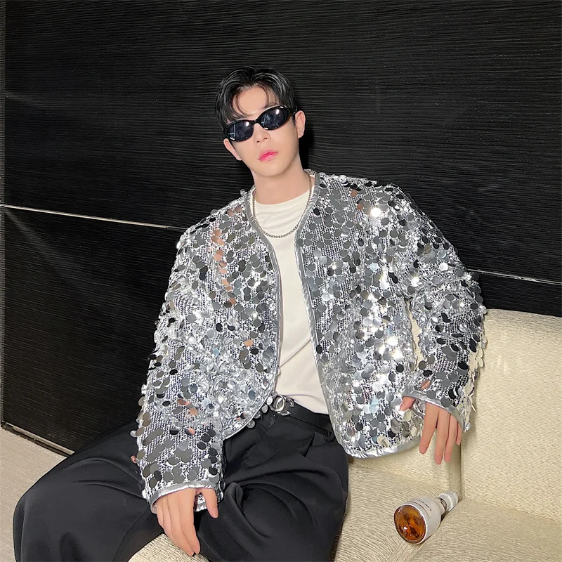 

iny Bling Par ort Jaet Sparkling Fi Sc Beads Youth Sle ex Club Performance Outfit Glittering Dance Coat