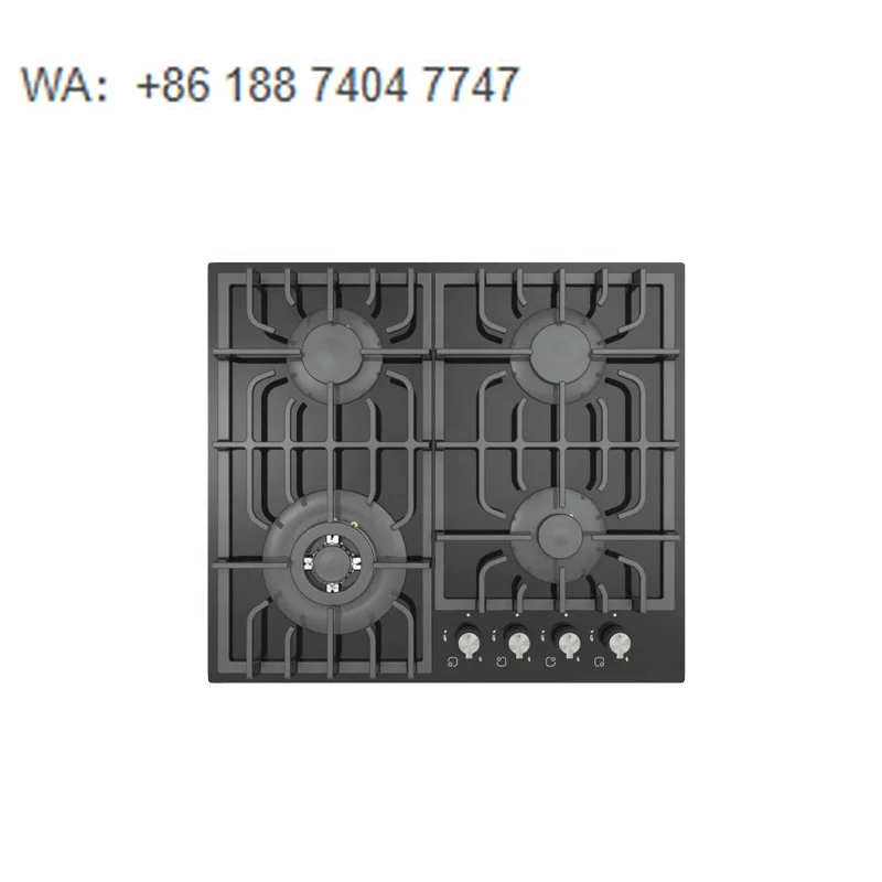 Modern 4 Burners Built-in Gas Cooktop,Black Glass Hob with User-Friendly Design, Ideal for Small Kitchens & Apartments