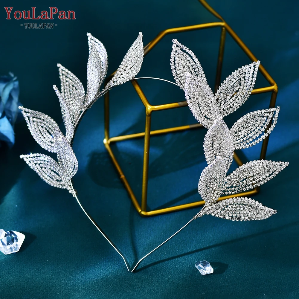 

YouLaPan Handmade Rhinestone Leaf Shape Crown Headband Luxury Bride Head Hoop Hair Jewelry Wedding Headpieces Accessories HP615