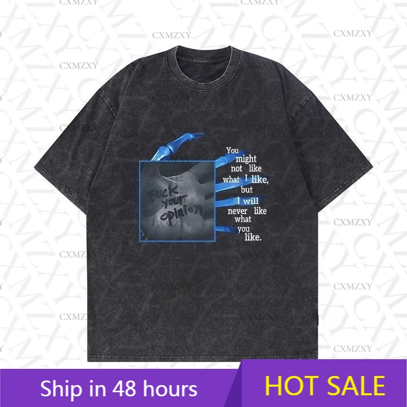 

Summer new washed black retro street old loose casual round neck short-sleeved T-shirt for men and women