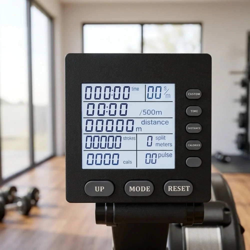 Air Resistance Rowing Machine Monitor Console with LCD Screen for Time Distance Strokes Calories and Heart Rate Tracking