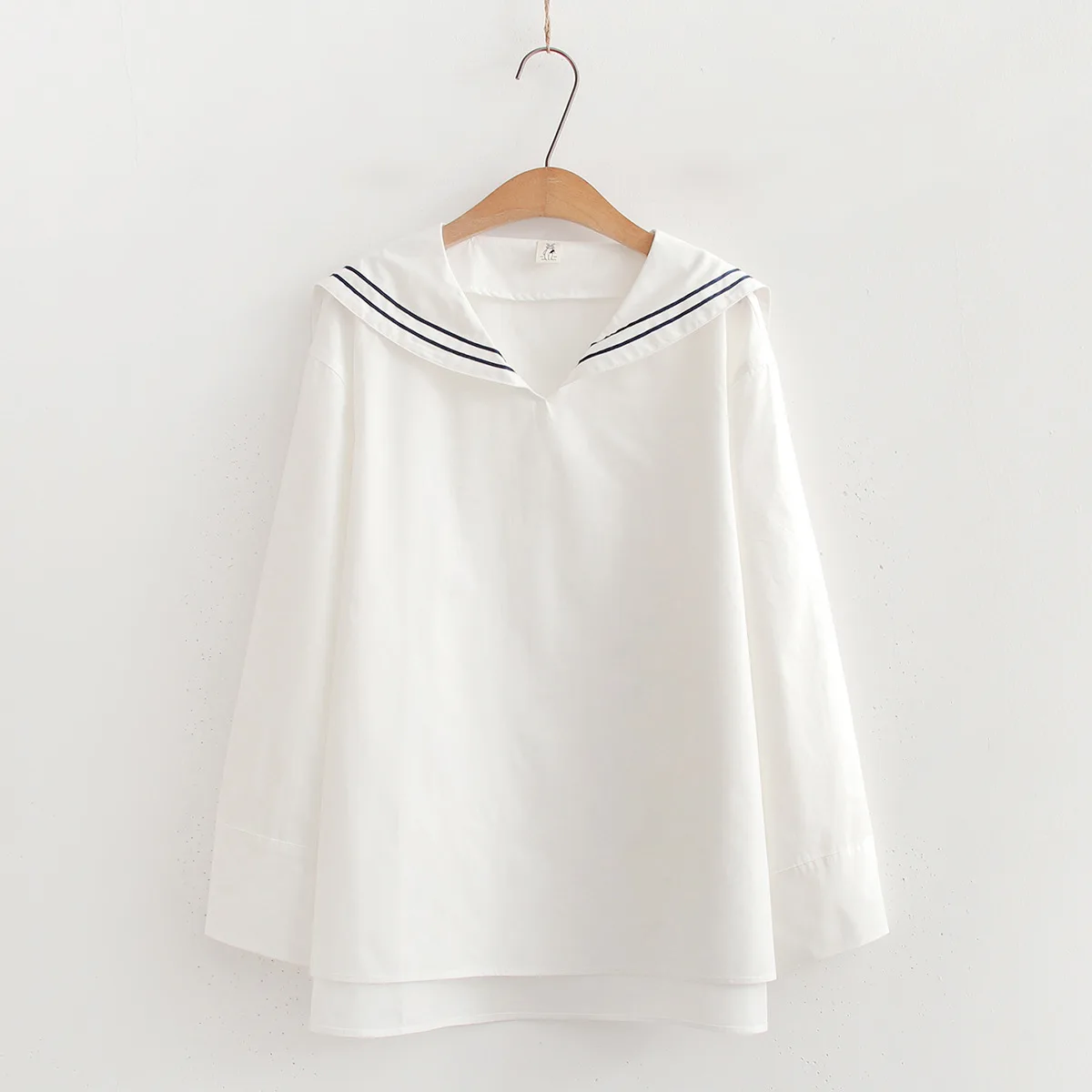 

2026 Plus Size Cotton Women Blouse Shirt Women's Sailor Collar Navy Shirts Female Long Sleeve Sweet JK Blouse Top