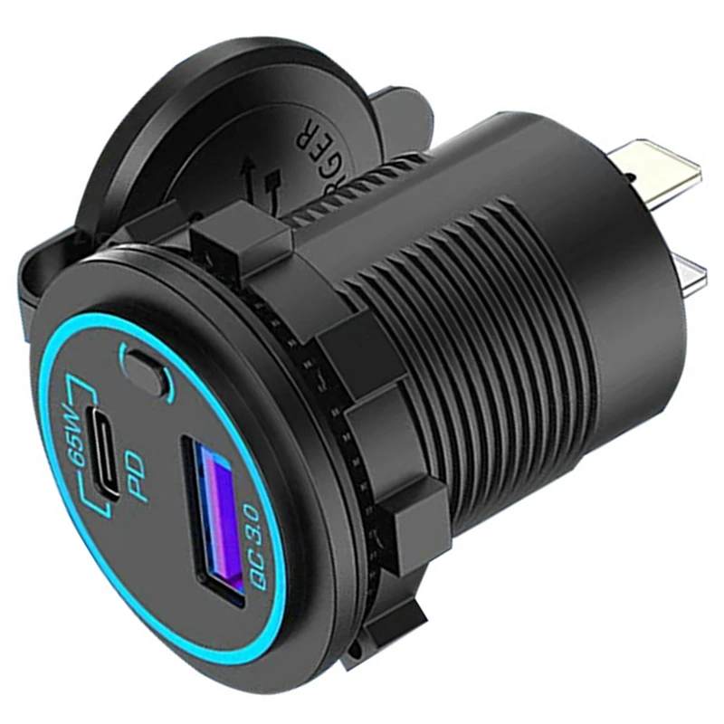 USB Outlet For Laptop USB C Car Charger Socket PD 12V Multi Port Outlet Waterproof Adapter For Car Boat Truck