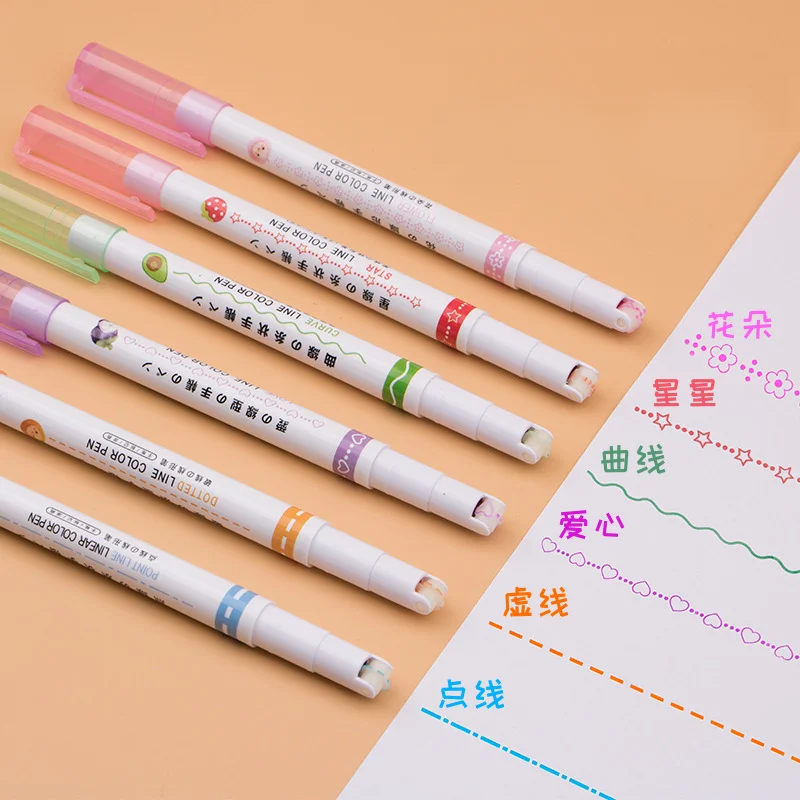 

Diy 6 Color Set Ledger Lace Linear Drawing Pen For Kid with Roller Wave Curve Pattern Shape Student Key Nice Decor Paint Marker