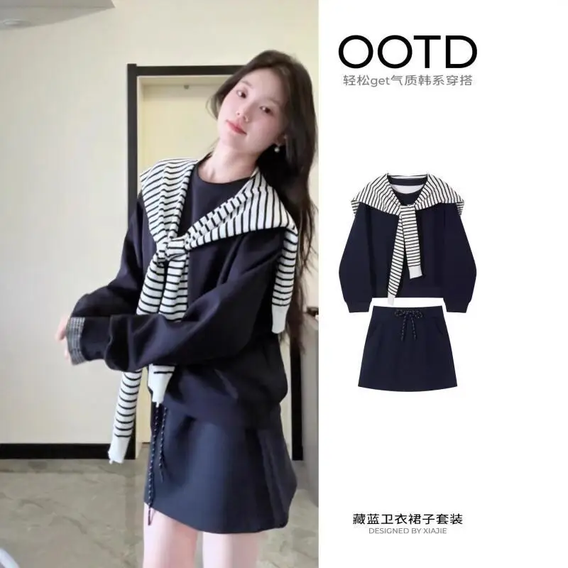

Women short style hoodie skirt suit new model long sleeves tops Korean style lazy style autumn clothing outfit Fashion elegance