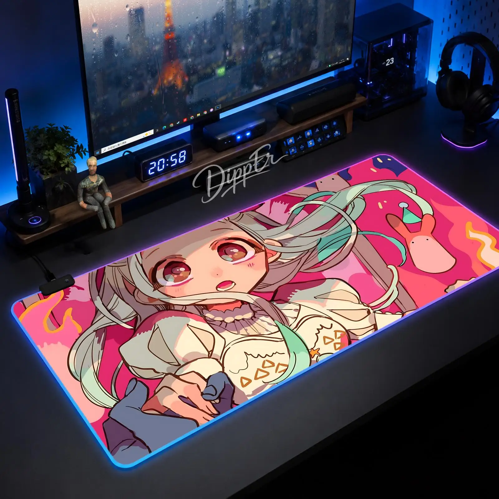 Anime Toilet Bound Hanako Kun Mouse Pad Large Size LED Glowing Table Pad XXL Gaming Non-slip Rubber Mat With Backlight