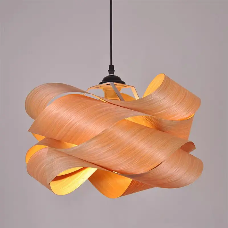 Designerskie lampy wiszące z drewna, drewniana powłoka, kreatywne oświetlenie do sypialni, gabinetu, salonu, nieregularna lampa drewniana.