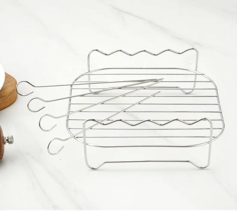 Buitengrillset met spiesjes vierkante luchtfriteuse grill stoomboot roestvrijstalen barbecuebeugel