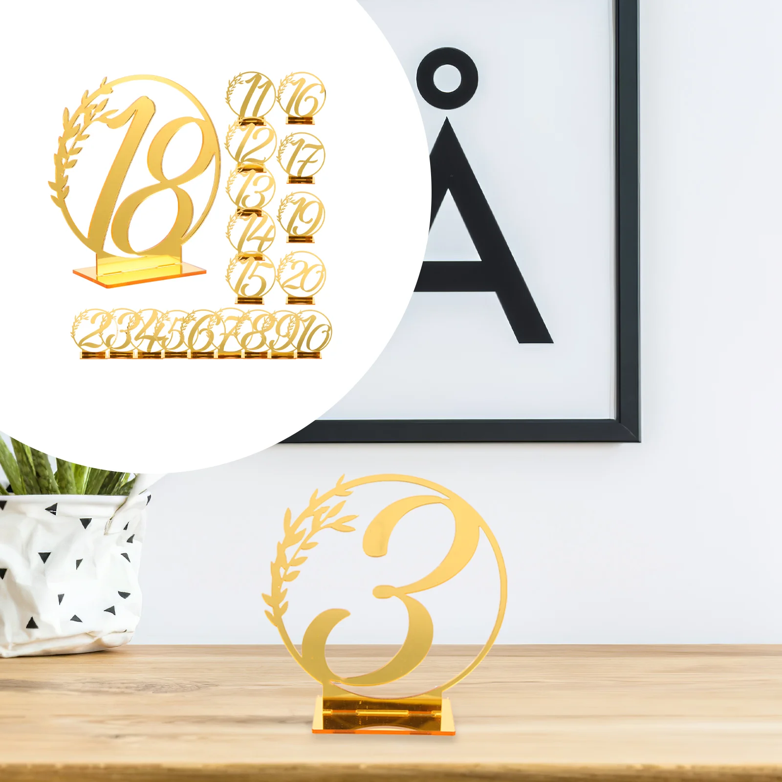 Wedding Table Number Holders Decor Acrylic Numbers Sign Golden Elegant Banquet Dining Room