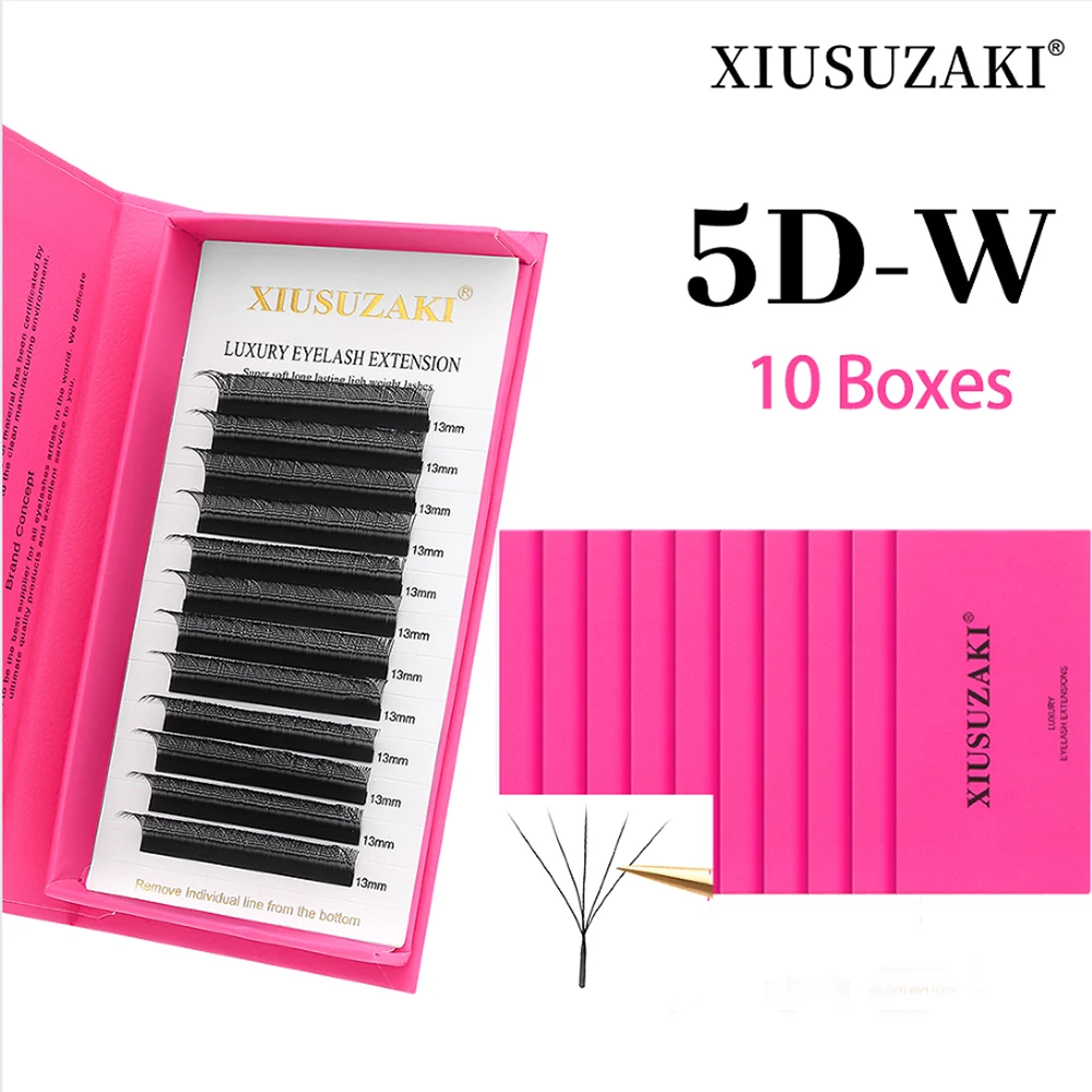 XIUSUZAKI 10 Trays/lot 5D W Lashes Extensions Matte Black W Shaped Eyelashes Extensions Premade Volume Fans False Lashes Tools