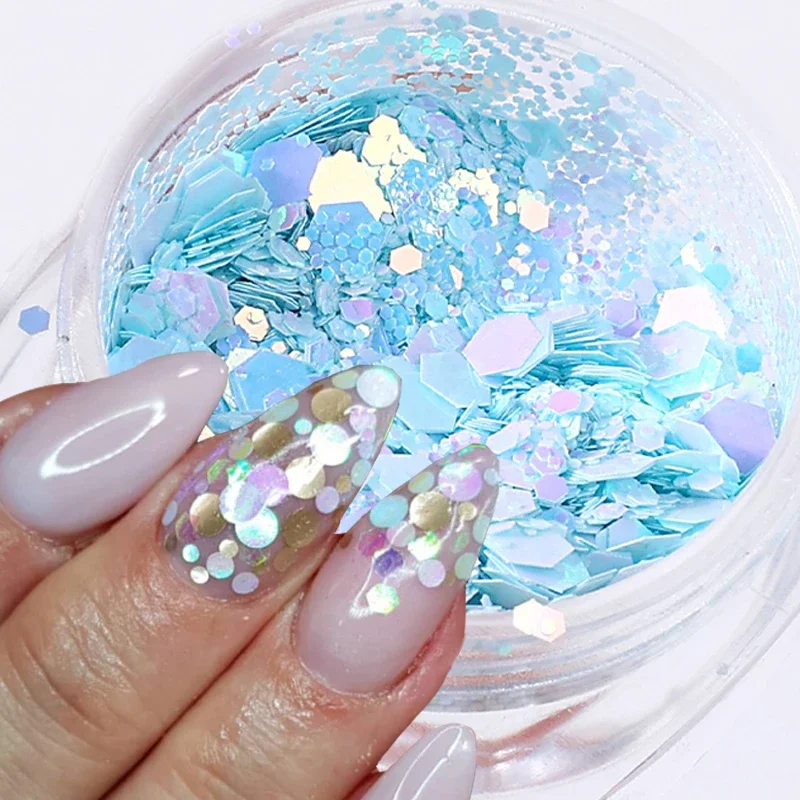 3D Sparkly Nail Sequins Laser Mixed Nail Glitter Hexagon Flakes Powder Sequins Shinning Colorful Nail Flakes DIY Nail Decoration