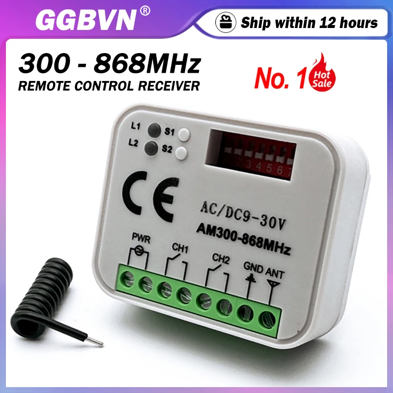 

RX MULTI 433MHz 868MHz Universal Garage / Gate Remote Control Receiver 300-868MHz 2CH Switch Gate Controller AC DC 9-30V Opener