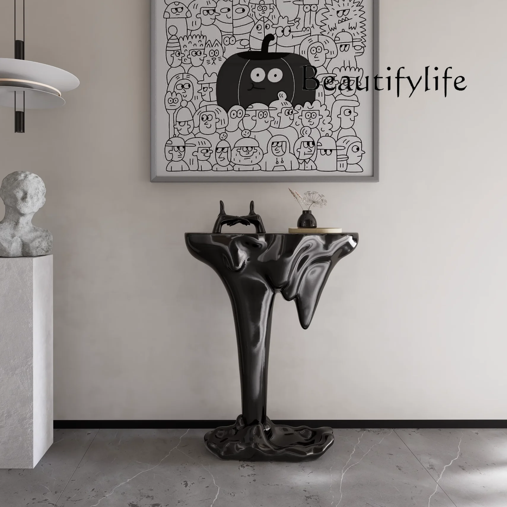 

Entering the home is opposite the foyer against the wall, small size narrow entrance table, modern light luxury end view table