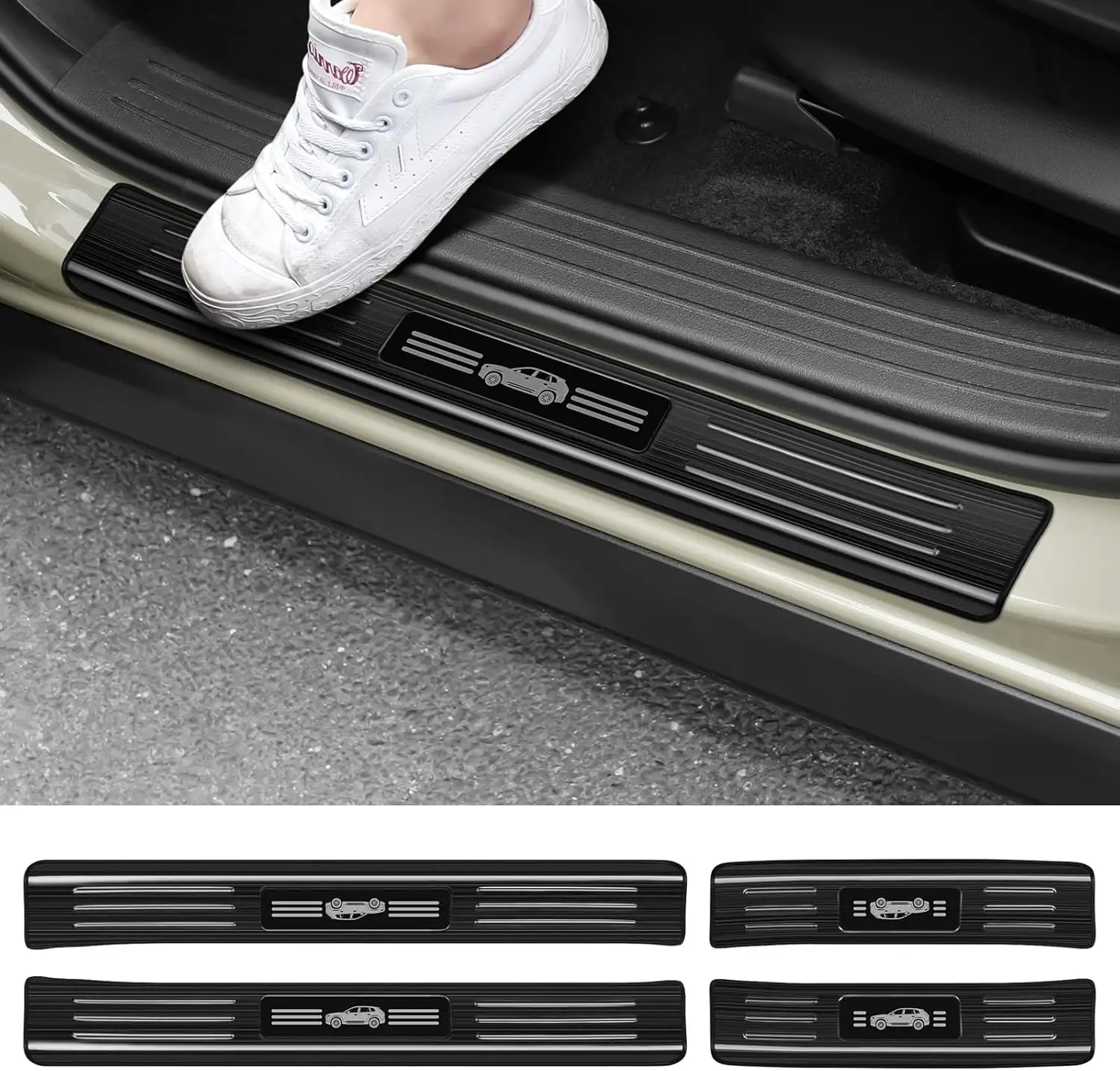 4 قطعة عتبة باب السيارة حامي لمازدا 2023 -2026 CX-50 CX50 اكسسوارات مواد من الستانلس ستيل الأسود نحى باب دخول الحرس #2