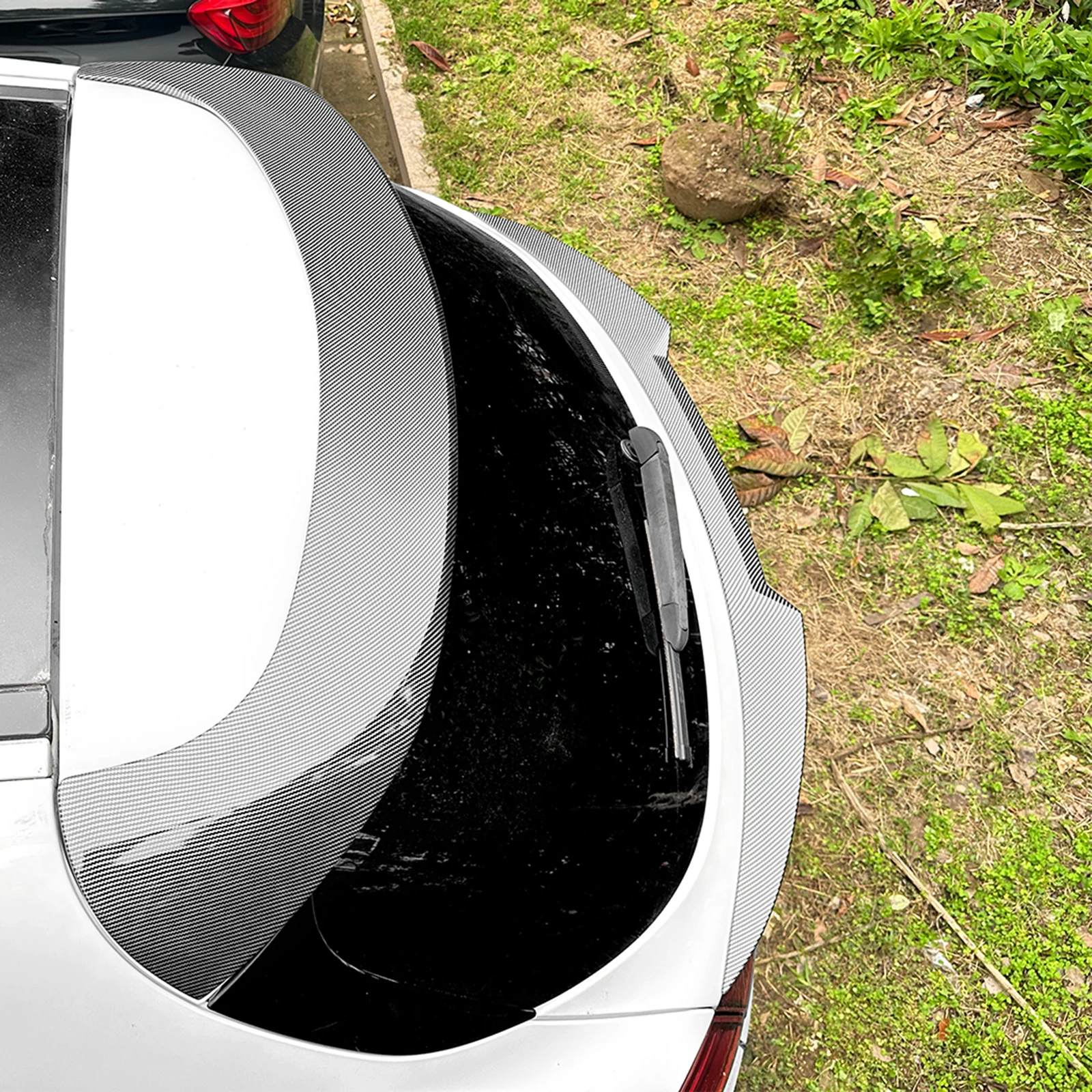 Rear Middle + Roof Spoiler Wing For Alfa Romeo Stelvio 2018-2024 4-Door Carbon Fiber Look/Gloss Black Trunk Upper Splitter Lip