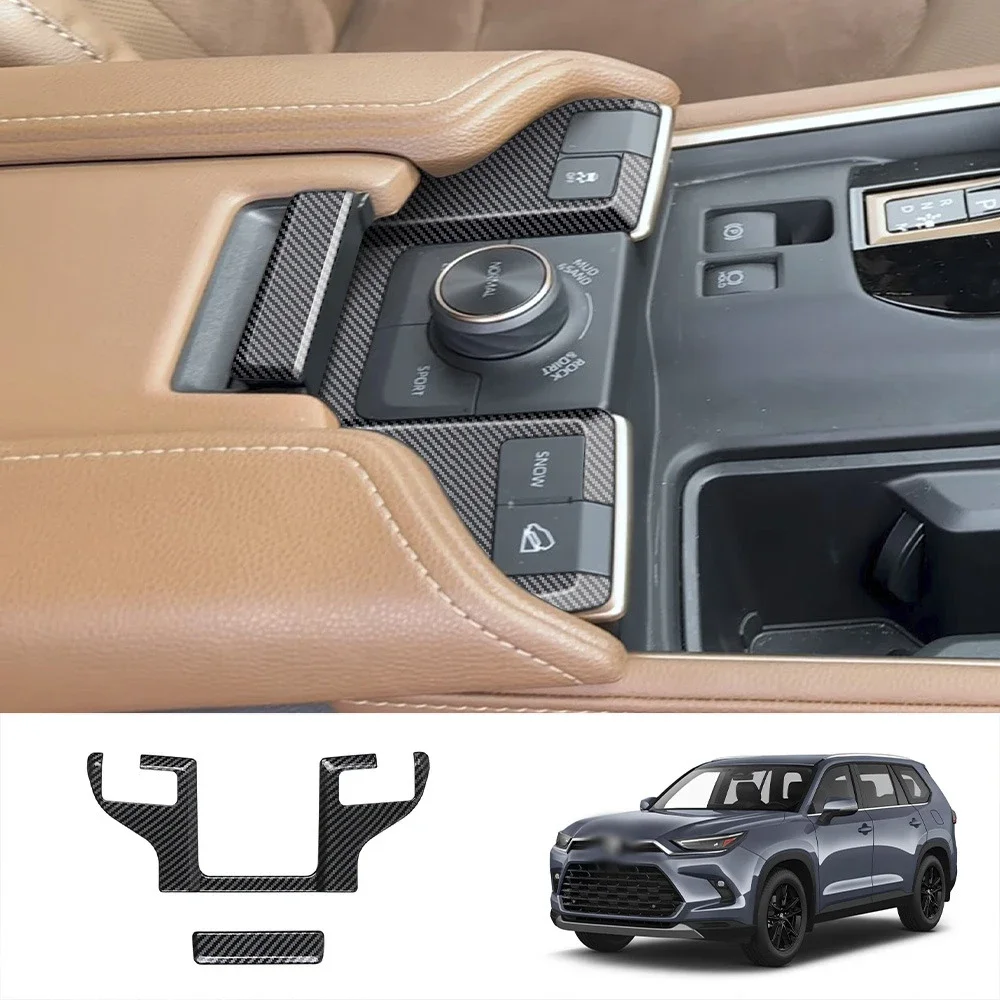 For Toyota Grand Highlander 2024 2025 ABS Peach Wood Center Console Armrest Panel Cover Trim Armrest Button Lift Cover Sticker