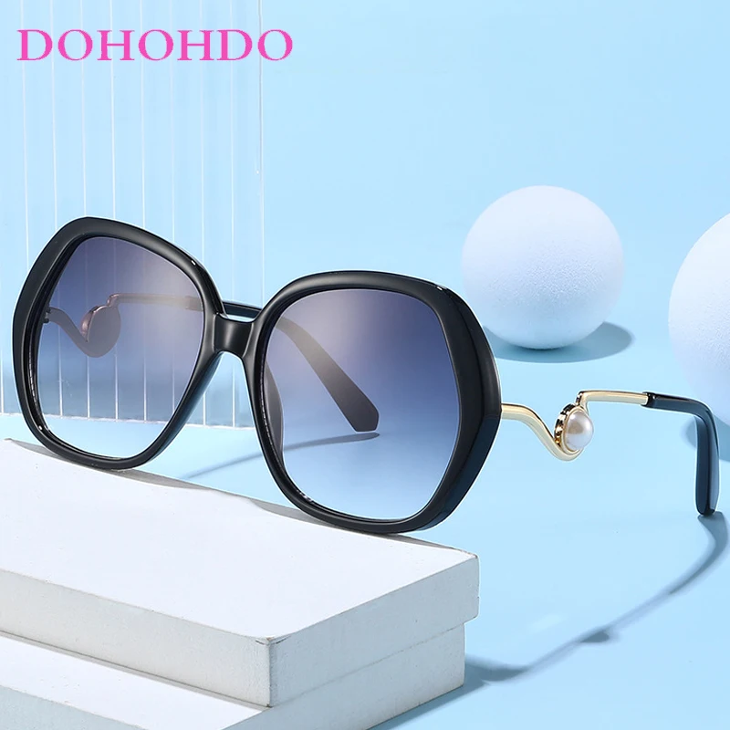 New Trendy Metal Oversized Polygonal Pearl Sunglass Men Women Brand Designer Sunglass Summer Traveling Party Shades UV400 Gafas