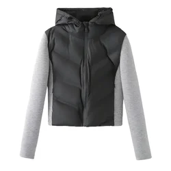 2024ZAR * Spring/Summer New Women's Wear Simple and Casual Slim Fit Spliced Hooded Jacket Cotton Coat