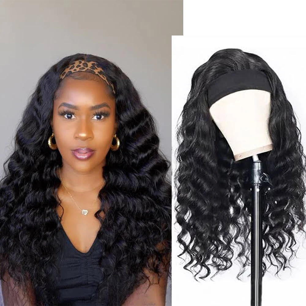 Deep Wave Ice Silk Stirnbandperücke zum einfachen Anlegen, kleberlose Echthaar-Stirnbandperücken, ohne Kleber, Stirnbandperücke, anfängerfreundlich für Frauen