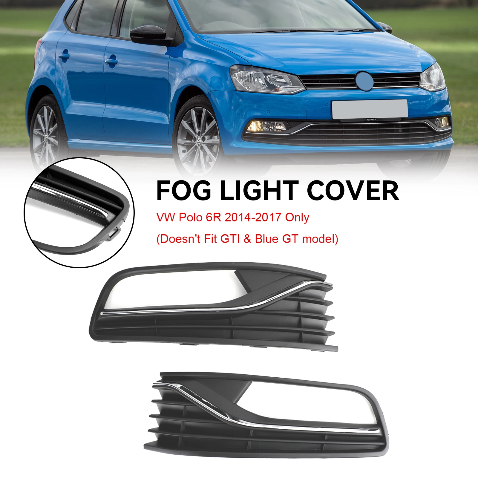 Areyourshop Pair Front Bumper Fog Light Cover Grill Grille for VW Polo 6R 2014 2015 2016 2017 Car Accessories