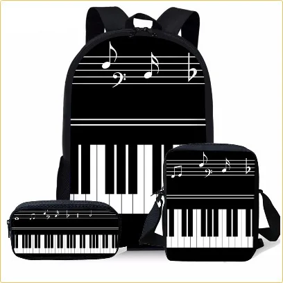 3D Printed Piano Pattern Backpack Primary Middle School Students Boys Girls Schoolbag Crossbody Bag Pen Case Travel Backpack