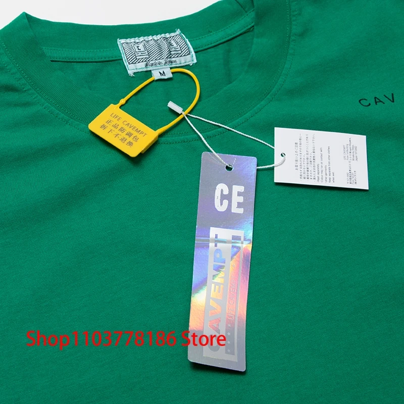 Street Fashion CAVEMPT Short Sleeve Batik Grass Green Round Neck T-shirt Men Women All-match Loose Tops C.E Tee Shirts