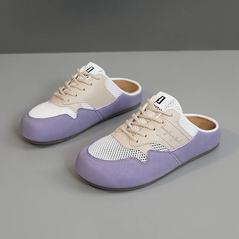 

Модные женские полутапочки на шнуровке, летняя дышащая повседневная обувь с сеткой, удобная пляжная обувь на мягкой подошве, Zapatos Para Mujer